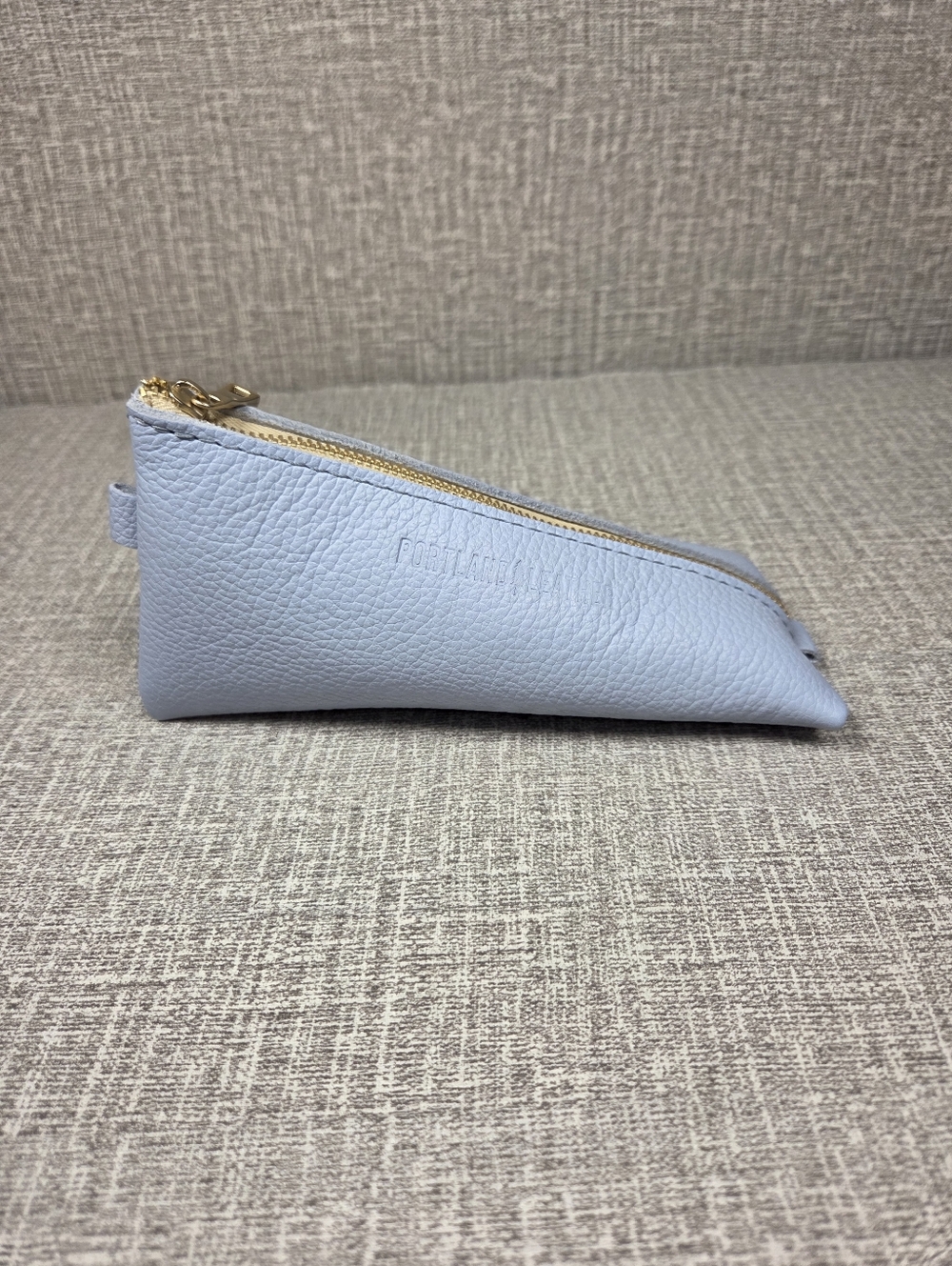 NEW RARE Portland Leather Alpine Pouch Makeup Pencil Case Light Blue Pebbled